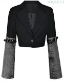 Women's Autumn Style Contrast Color Belt Patchwork Denim Jacket