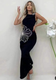 Women's Round Neck Sleeveless Luxury Rhinestone Elegant Bandage Dress