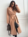 Women Fall and Winter Solid Long Sleeve Turndown Collar Lace-Up Jacket