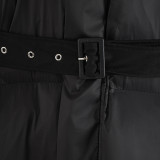 Winter Belt Slim Waist Patchwork Puffy Coat