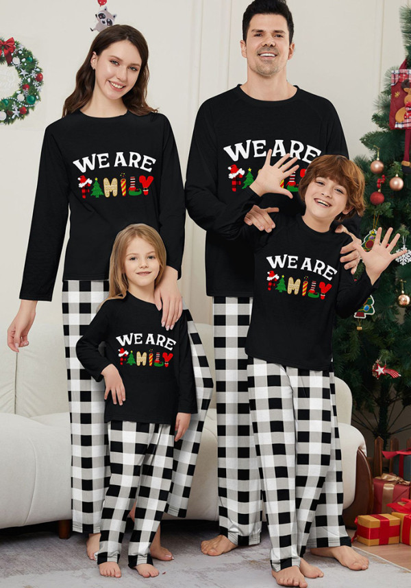 Christmas Parent-Child Pajamas Outfit Autumn And Winter Long Sleeve Print Black And White Checkered Home Clothes