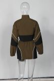 Autumn Sexy Sports Style Loose Casual Contrast Color Long Sleeve Jacket Short Skirt Women Two Piece Set