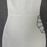 Women's Round Neck Sleeveless Luxury Rhinestone Elegant Bandage Dress