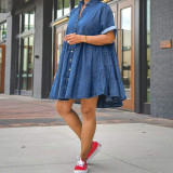 Plus Size Women Denim Short Sleeve Puffy Dress