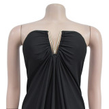 Women Solid Sexy V-Neck Dress