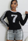 Women Autumn Retro Sexy Print Striped Long Sleeve Top