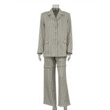 Fashion Striped Loose Women's Spring Autumn Casual Blazer Trousers Two-Piece Set