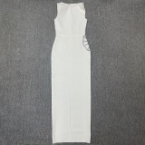 Women's Round Neck Sleeveless Luxury Rhinestone Elegant Bandage Dress