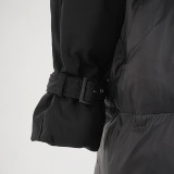 Winter Belt Slim Waist Patchwork Puffy Coat