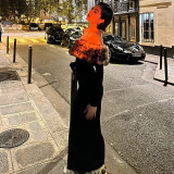 Women's Sexy Leopard Fur Patchwork Off Shoulder Long Dress