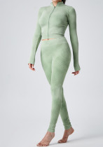 Women Fitness Yoga Long Sleeve Top and Long Pants Sports Two-Piece Set