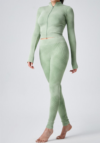 Women Fitness Yoga Long Sleeve Top and Long Pants Sports Two-Piece Set