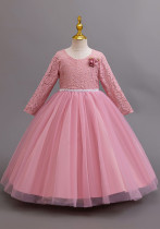 Long-Sleeved Children's Lace Princess Dress Flower Girl Wedding Dress