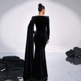 Chic Round Neck Long Sleeve Beaded Formal Party Bodycon Evening Dress Women Bridesmaid Gown