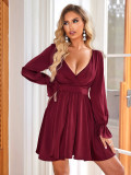 Women's Deep V Neck Long Sleeve Low Back Casual Dress