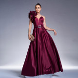 Chic One Shoulder Slash Shoulder Formal Party Slim Waist Evening Dress Women Bridesmaid Gown