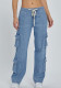 Spring Street Cargo Pants Women Multi-Pocket Wide-Leg Denim Pants