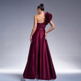 Chic One Shoulder Slash Shoulder Formal Party Slim Waist Evening Dress Women Bridesmaid Gown