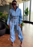 Multi-Pocket Long Sleeve Pleated Cargo Jacket Pants Two-Piece Set