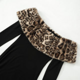 Women's Sexy Leopard Fur Patchwork Off Shoulder Long Dress
