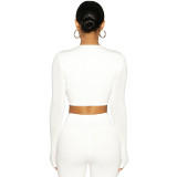 Autumn Women's Clothing Sexy Hollow Cross Solid Color Long Sleeve Top  High Waist Tight Fitting Pants Sports Casual Two Piece Set