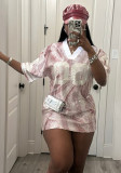 Autumn V-Neck Print Sports Jersey Loose Casual Short Dress