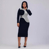 Patchwork Contrast Color Irregular Elastic Bodycon Back Slit Dress