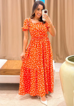 Women Square Neck Puff Sleeve Floral Dress