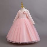 Long-Sleeved Children's Lace Princess Dress Flower Girl Wedding Dress