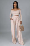 Fashion Solid Color Casual Round Neck Long-Sleeved Top Wide-Leg Trousers Two Piece Set