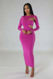 Solid Color Fashion Sexy Low Back Irregular Long-Sleeved Dress Strapless Top Two-Piece Set Women's Clothing