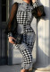Women's Mesh Long Sleeve Printed Midi Bodycon Dress