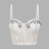 Women rhinestone sequined shoulder strap bra Top