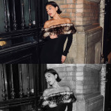Women's Sexy Leopard Fur Patchwork Off Shoulder Long Dress