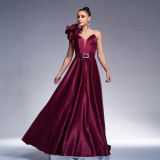 Chic One Shoulder Slash Shoulder Formal Party Slim Waist Evening Dress Women Bridesmaid Gown