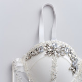 Women rhinestone sequined shoulder strap bra Top