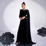 Chic Round Neck Long Sleeve Beaded Formal Party Bodycon Evening Dress Women Bridesmaid Gown