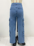 Spring Street Cargo Pants Women Multi-Pocket Wide-Leg Denim Pants