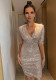 Autumn And Winter Women's Sexy V-Neck Bodycon Short Fashion Sequin Dress