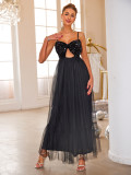 Mesh Sequin Strap Evening Dress Women's Long Formal Party Gown