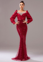 Chic Long Sleeve Round Neck Formal Party Bodycon Beaded Sequin Evening Dress Women Bridesmaid Gown Chic Long Sleeve Round Neck Formal Party Bodycon Beaded Sequin Evening Dress Women Bridesmaid Gown