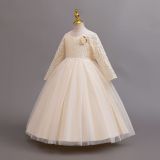 Long-Sleeved Children's Lace Princess Dress Flower Girl Wedding Dress