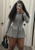 Slim Shirt Stretch Denim Skirt Women's Two Piece Set