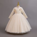 Long-Sleeved Children's Lace Princess Dress Flower Girl Wedding Dress