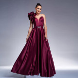 Chic One Shoulder Slash Shoulder Formal Party Slim Waist Evening Dress Women Bridesmaid Gown