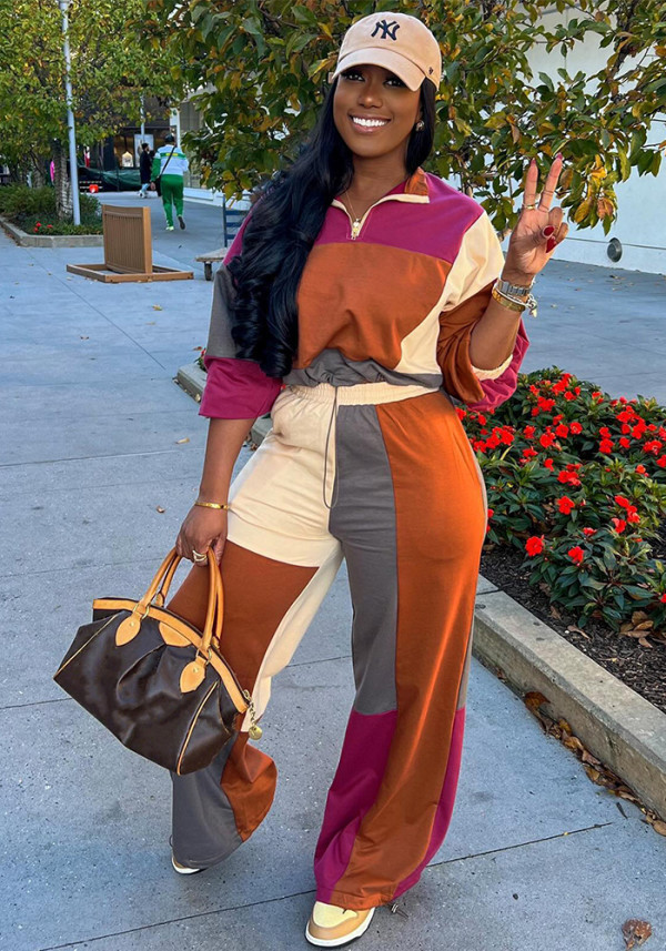 Sports Casual Women's Colorblocked Slim Waist Two-Piece Pants Set