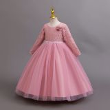 Long-Sleeved Children's Lace Princess Dress Flower Girl Wedding Dress