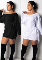 Sexy Off-Shoulder Lace-Up Slim Waist Solid Color Long Sleeve Casual Dress Sexy Off-Shoulder Lace-Up Slim Waist Solid Color Long Sleeve Casual Dress