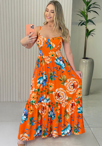 Women Sexy Flower Print Strap Dress