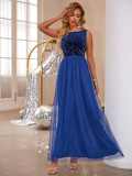 Fashion Women's Sequin Mesh Patchwork Sleeveless A-Line Evening Dress